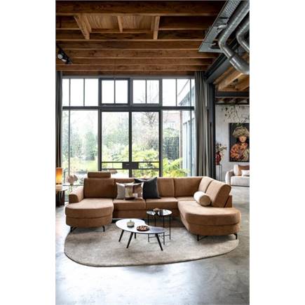 Henders en Hazel longchair inclusief 3-zits + ottomane links - Vada Beige
