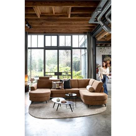 Henders en Hazel longchair inclusief 3-zits + ottomane links - Vada Beige