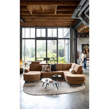 Henders en Hazel longchair inclusief 3-zits + ottomane links - Vada Koper