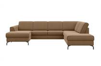 Henders en Hazel ALCONA hoekbank longchair inclusief 3-zits + ottomane recht - rechts - Vada koper/Vada beige Koper