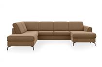 Henders en Hazel ALCONA hoekbank longchair inclusief 3-zits + ottomane recht - links - Vada koper/Vada beige Koper