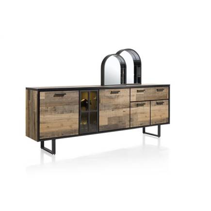 Henders en Hazel 230 cm - 4-deuren + 1-lade + 1-glasdeur (+ LED) Driftwood