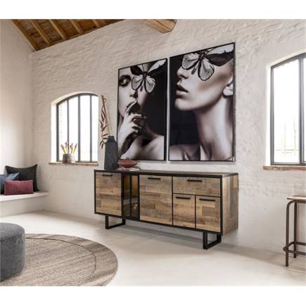 Henders en Hazel 230 cm - 4-deuren + 1-lade + 1-glasdeur (+ LED) Driftwood