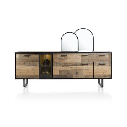 Henders en Hazel 230 cm - 4-deuren + 1-lade + 1-glasdeur (+ LED) Driftwood