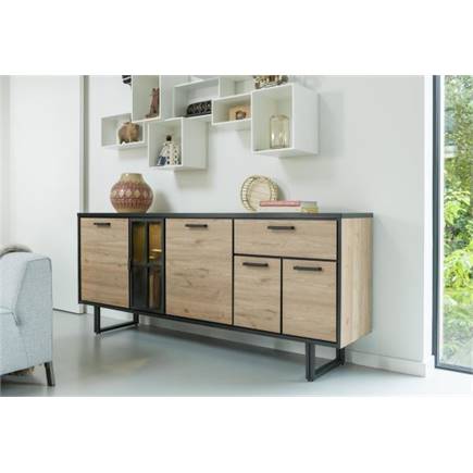 Henders en Hazel 230 cm - 4-deuren + 1-lade + 1-glasdeur (+ LED) Natural