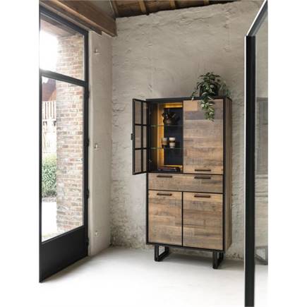 Henders en Hazel 96 cm - 3-deuren + 1-lade + 1-glasdeur (+ LED) Driftwood