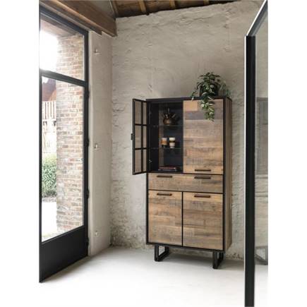 Henders en Hazel 96 cm - 3-deuren + 1-lade + 1-glasdeur (+ LED) Driftwood