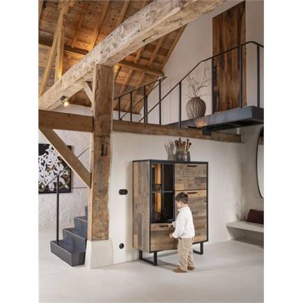 Henders en Hazel 120 cm - 2-deuren + 1-glasdeur + 1-klep (+ LED) Driftwood