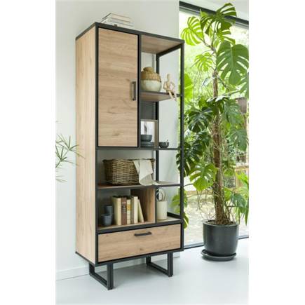 Henders en Hazel boekenkast 80 cm - 1-deur + 1-lade + 5-niches Driftwood