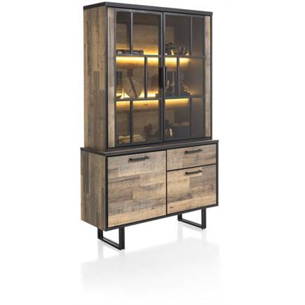 Henders en Hazel buffet 127 cm - 2-deuren + 1-lade + 2-glasdeuren (+ LED) Driftwood