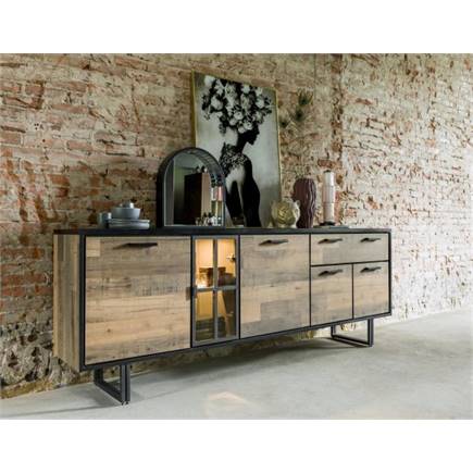 Henders en Hazel buffet 127 cm - 2-deuren + 1-lade + 2-glasdeuren (+ LED) Driftwood