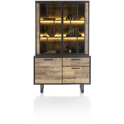 Henders en Hazel buffet 127 cm - 2-deuren + 1-lade + 2-glasdeuren (+ LED) Driftwood