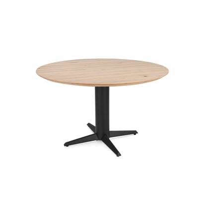 Henders en Hazel Eetkamertafel rond 120 cm. - eiken blad - centrale teenpoot rough off black Natural