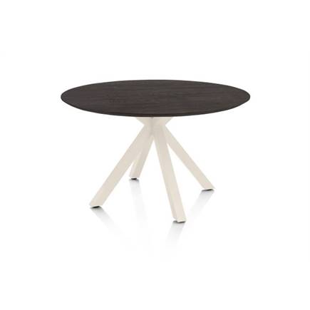 Henders en Hazel Eetkamertafel rond 120 cm. - eiken blad - centrale kruispoot crème Burned Antique Silver