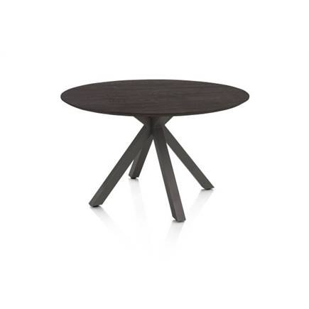 Henders en Hazel Eetkamertafel rond 120 cm. - eiken blad - centrale kruispoot graphiet Burned Antique Silver