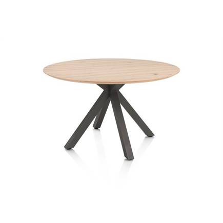Henders en Hazel Eetkamertafel rond 120 cm. - eiken blad - centrale kruispoot graphiet Natural