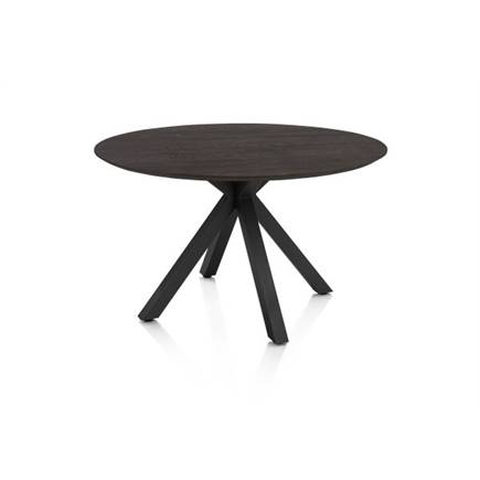 Henders en Hazel Eetkamertafel rond 120 cm. - eiken blad - centrale kruispoot rough off black Burned Antique Silver