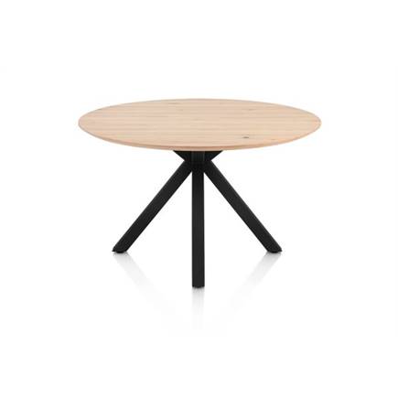 Henders en Hazel Eetkamertafel rond 120 cm. - eiken blad - centrale kruispoot rough off black Natural