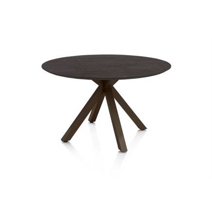 Henders en Hazel Eetkamertafel rond 120 cm. - eiken blad - centrale kruispoot steelbrown Burned Antique Silver