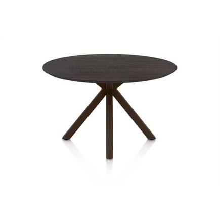 Henders en Hazel Eetkamertafel rond 120 cm. - eiken blad - centrale kruispoot steelbrown Burned Antique Silver