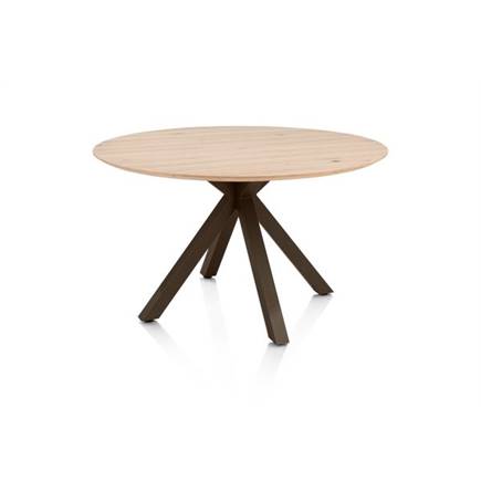 Henders en Hazel Eetkamertafel rond 120 cm. - eiken blad - centrale kruispoot steelbrown Natural