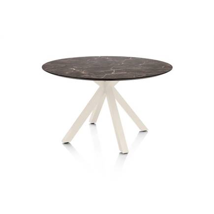 Henders en Hazel Eetkamertafel rond 120 cm. - hpl primo laminato blad - centrale kruispoot crème Middenbruin