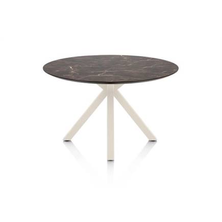 Henders en Hazel Eetkamertafel rond 120 cm. - hpl primo laminato blad - centrale kruispoot crème Middenbruin