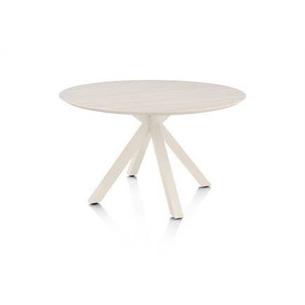 Henders en Hazel Eetkamertafel rond 120 cm. - hpl primo laminato blad - centrale kruispoot crème Travertin