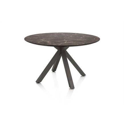 Henders en Hazel Eetkamertafel rond 120 cm. - hpl primo laminato blad - centrale kruispoot graphiet Middenbruin