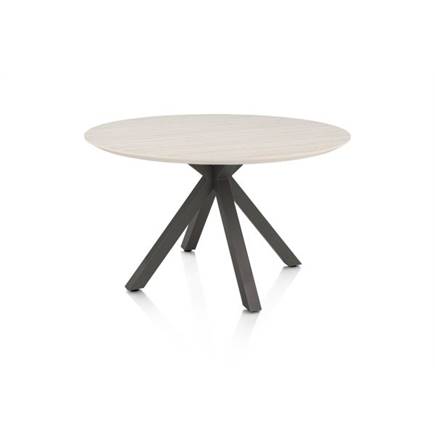 Henders en Hazel Eetkamertafel rond 120 cm. - hpl primo laminato blad - centrale kruispoot graphiet Travertin
