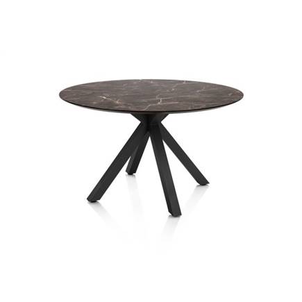 Henders en Hazel Eetkamertafel rond 120 cm. - hpl primo laminato blad - centrale kruispoot rough off black Middenbruin