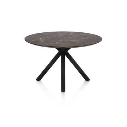 Henders en Hazel Eetkamertafel rond 120 cm. - hpl primo laminato blad - centrale kruispoot rough off black Middenbruin