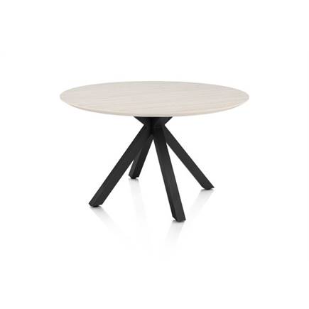 Henders en Hazel Eetkamertafel rond 120 cm. - hpl primo laminato blad - centrale kruispoot rough off black Travertin