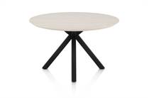 Henders en Hazel CALETTA ronde tafel Eetkamertafel rond 120 cm. - hpl primo laminato blad - centrale kruispoot rough off black Travertin