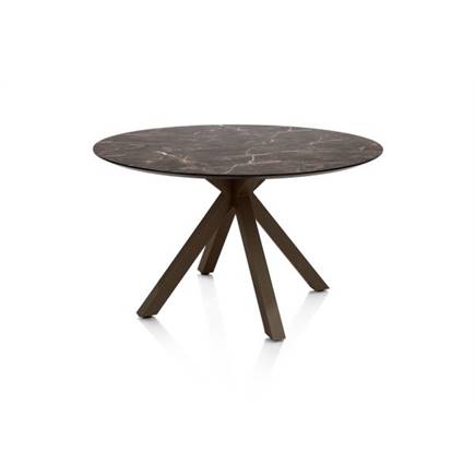 Henders en Hazel Eetkamertafel rond 120 cm. - hpl primo laminato blad - centrale kruispoot steelbrown Middenbruin