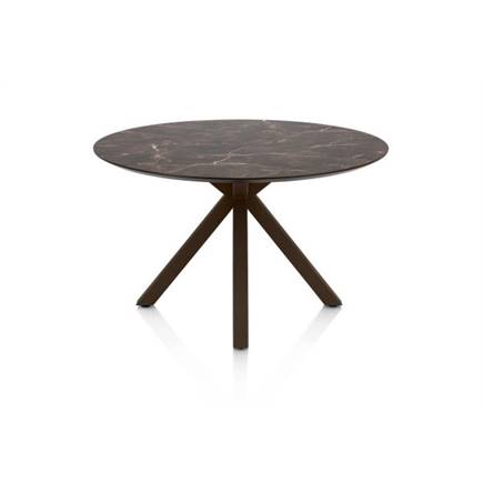 Henders en Hazel Eetkamertafel rond 120 cm. - hpl primo laminato blad - centrale kruispoot steelbrown Middenbruin