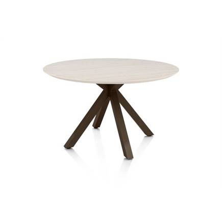 Henders en Hazel Eetkamertafel rond 120 cm. - hpl primo laminato blad - centrale kruispoot steelbrown Travertin