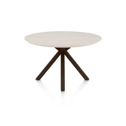 Henders en Hazel Eetkamertafel rond 120 cm. - hpl primo laminato blad - centrale kruispoot steelbrown Travertin