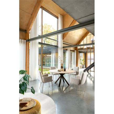 Henders en Hazel Eetkamertafel rond 150 cm. - eiken blad - centrale teenpoot crème Natural