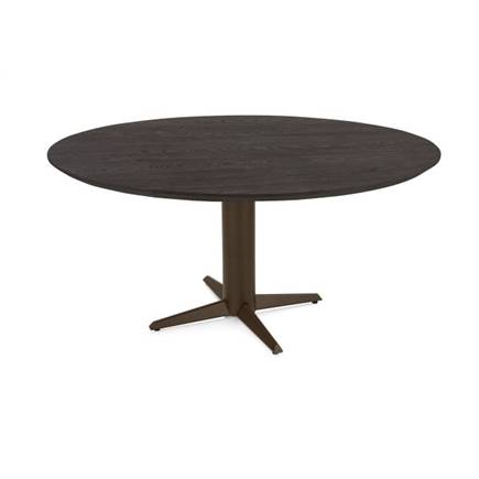 Henders en Hazel Eetkamertafel rond 150 cm. - eiken blad - centrale teenpoot steelbrown Burned Antique Silver