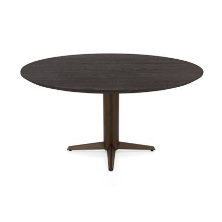 Henders en Hazel Eetkamertafel rond 150 cm. - eiken blad - centrale teenpoot steelbrown Burned Antique Silver