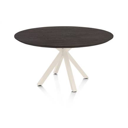 Henders en Hazel eetkamertafel rond 150 cm. - eiken blad - centrale kruispoot crème Burned Antique Silver