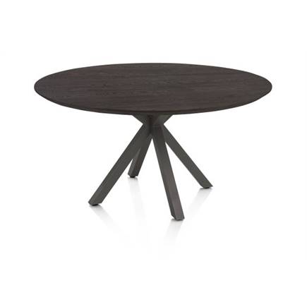 Henders en Hazel Eetkamertafel rond 150 cm. - eiken blad - centrale kruispoot graphiet Burned Antique Silver