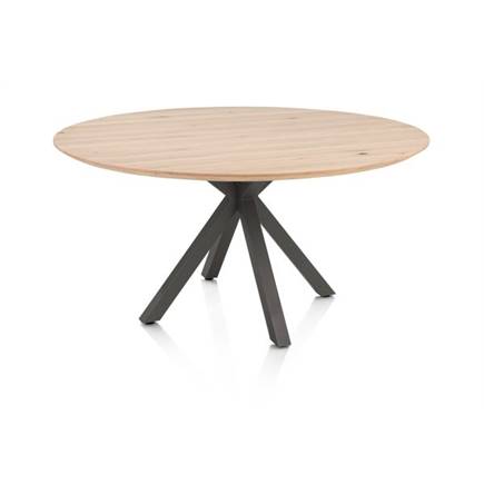 Henders en Hazel Eetkamertafel rond 150 cm. - eiken blad - centrale kruispoot graphiet Natural