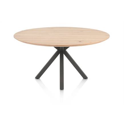 Henders en Hazel Eetkamertafel rond 150 cm. - eiken blad - centrale kruispoot graphiet Natural