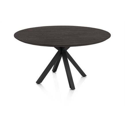 Henders en Hazel Eetkamertafel rond 150 cm. - eiken blad - centrale kruispoot rough off black Burned Antique Silver