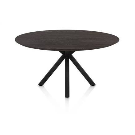 Henders en Hazel Eetkamertafel rond 150 cm. - eiken blad - centrale kruispoot rough off black Burned Antique Silver