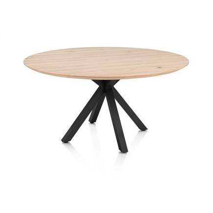 Henders en Hazel Eetkamertafel rond 150 cm. - eiken blad - centrale kruispoot rough off black Natural
