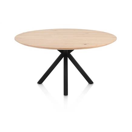 Henders en Hazel Eetkamertafel rond 150 cm. - eiken blad - centrale kruispoot rough off black Natural