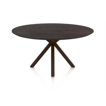 Henders en Hazel Eetkamertafel rond 150 cm. - eiken blad - centrale kruispoot steelbrown Burned Antique Silver